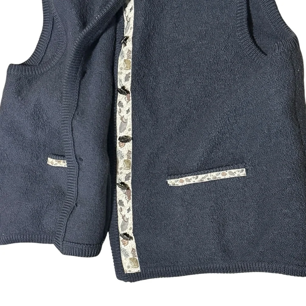 VTG Woolrich Gray Pure New Wool Sweater Vest Transitional Fall Leaves Autumn - M - Picture 9 of 14